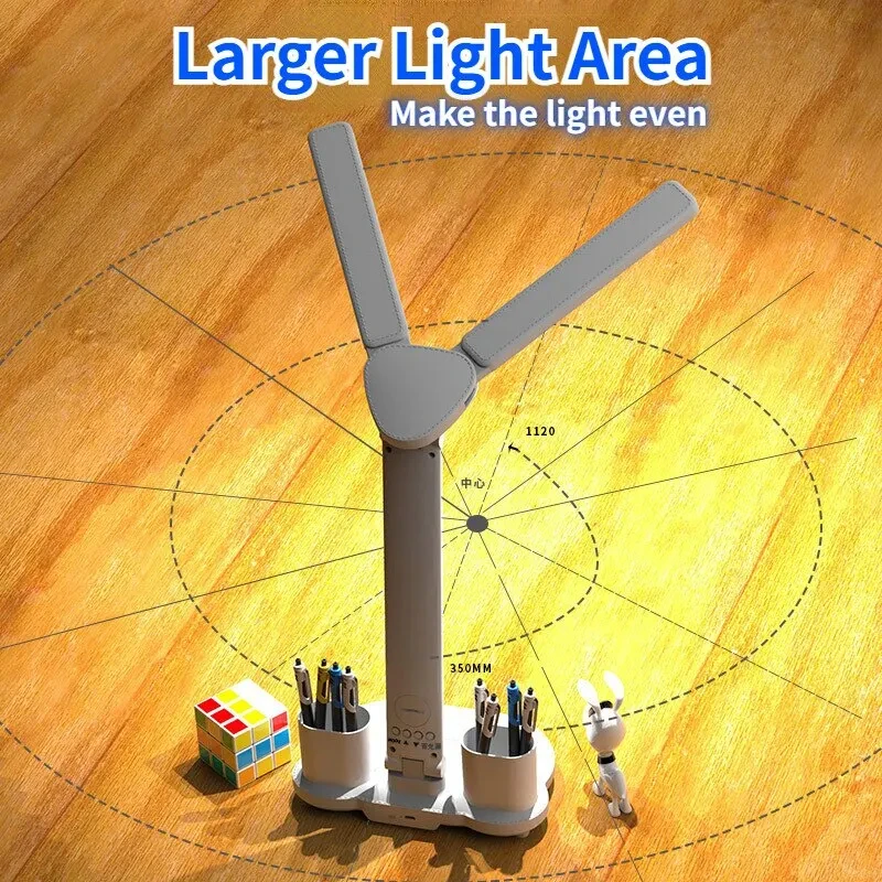 LED Clock Table Lamp USB Chargeable Dimmable Desk Lamps 2 Heads 180 Rotate Foldable Eye Protection Desktop Reading Night Lights