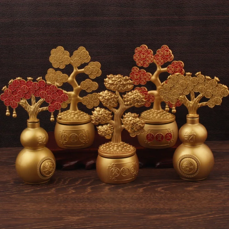 Money Tree Rotating Fortune Ornament Money Tree Gourd Alloy Ornament Alloy Rotating Ornament Stress Relief Small Ornament