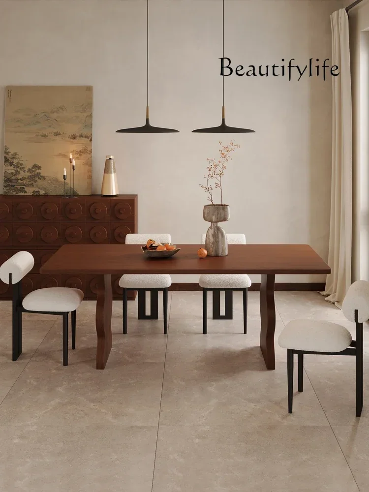 

Home all solid wood dining table Small apartment restaurant Medium antique ash wood rectangular dining table French retro