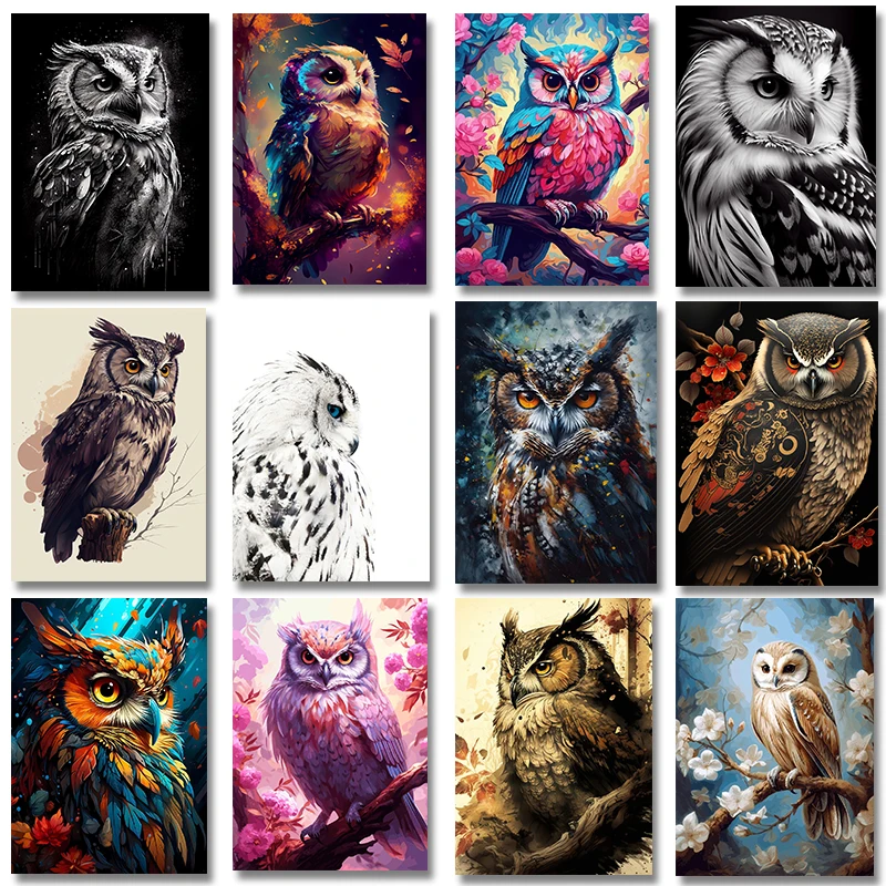 Cute Owl Bird Animals Flower Posters and Prints Canvas Vintage Wall Art Pictures for Living Room Home Decor Cuadros