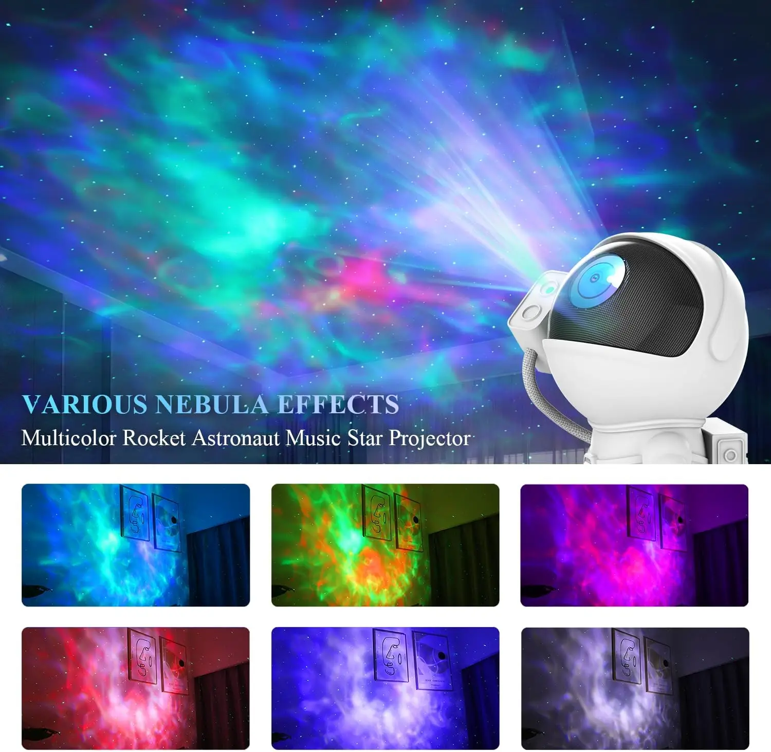 Rocket Astronaut Galaxy Projector Night Light Remote Control Astronaut Nebula Projector Lamp Bedroom Christmas Children's Gift