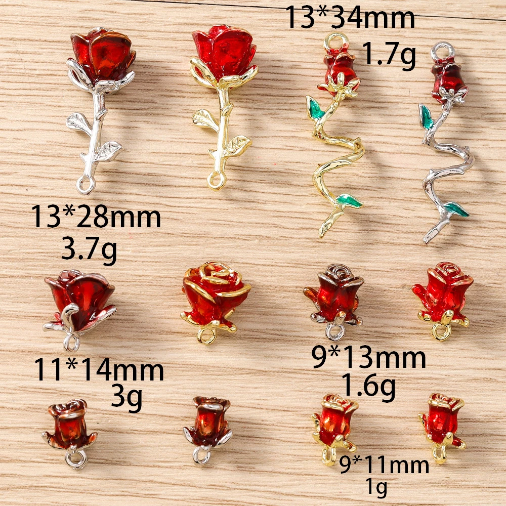 Tusember 5 Stück vergoldete Rosenblüten-Anhänger, niedliche Blumen-Charm-Perlen, passend für Original-Armbänder und Ohrringe aus 925er Sterlingsilber, Bastelbedarf – Detail 1