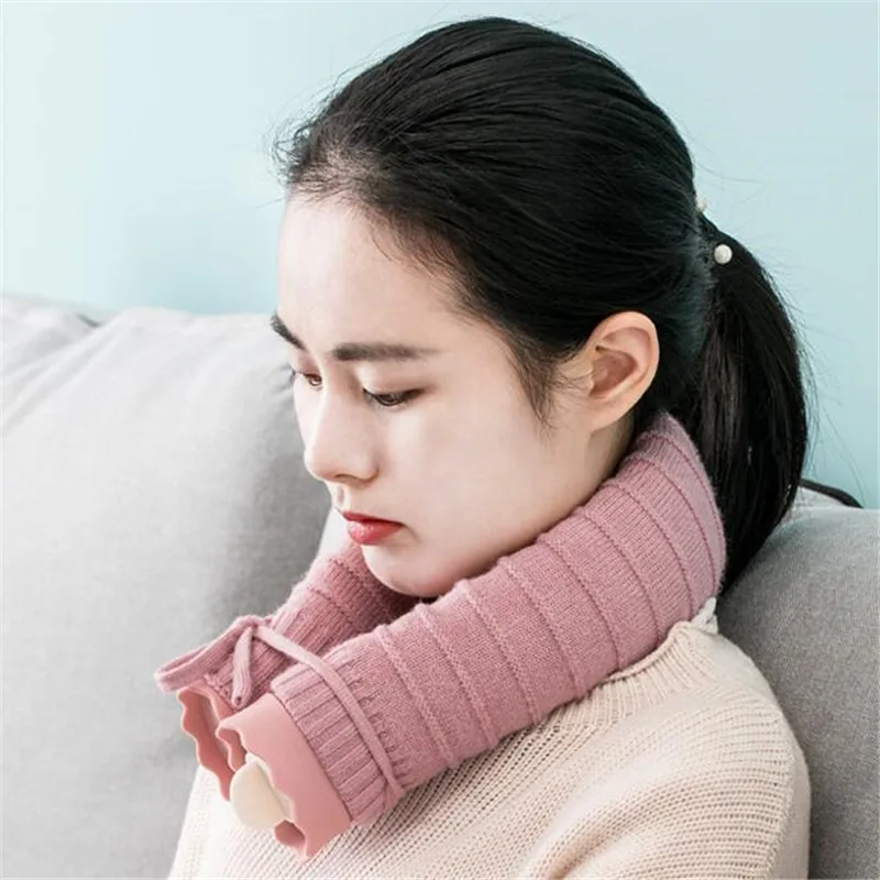 

710Ml U-Shape Long Hot Water Bag Silicone Bottle Neck Hand Warmer Heater with Knitted Cover Water Storage Bags Keep Warm Home