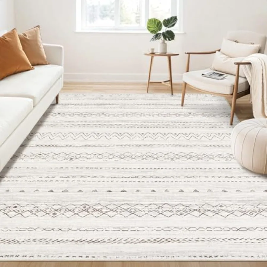 

Large Living Room Area Rug 5x7: Soft hine Washable Boho Moroccan Farmhouse Rugs for Bedroom Under Dining Table NonSlip Neutral