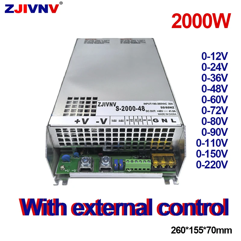 

S-2000W Switching Power Supply Adjustable smps with external control AC-DC 0-12v 24v 36v 48v 60v 72v 80v 90v 110v 150v 220v