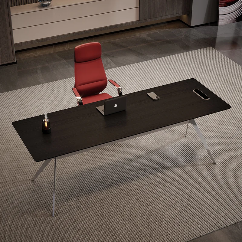 

*Boss's Office Desk Chair Combination Simple Modern Stainless Steel Italian Style Light Luxury Square Design Wireless Charging