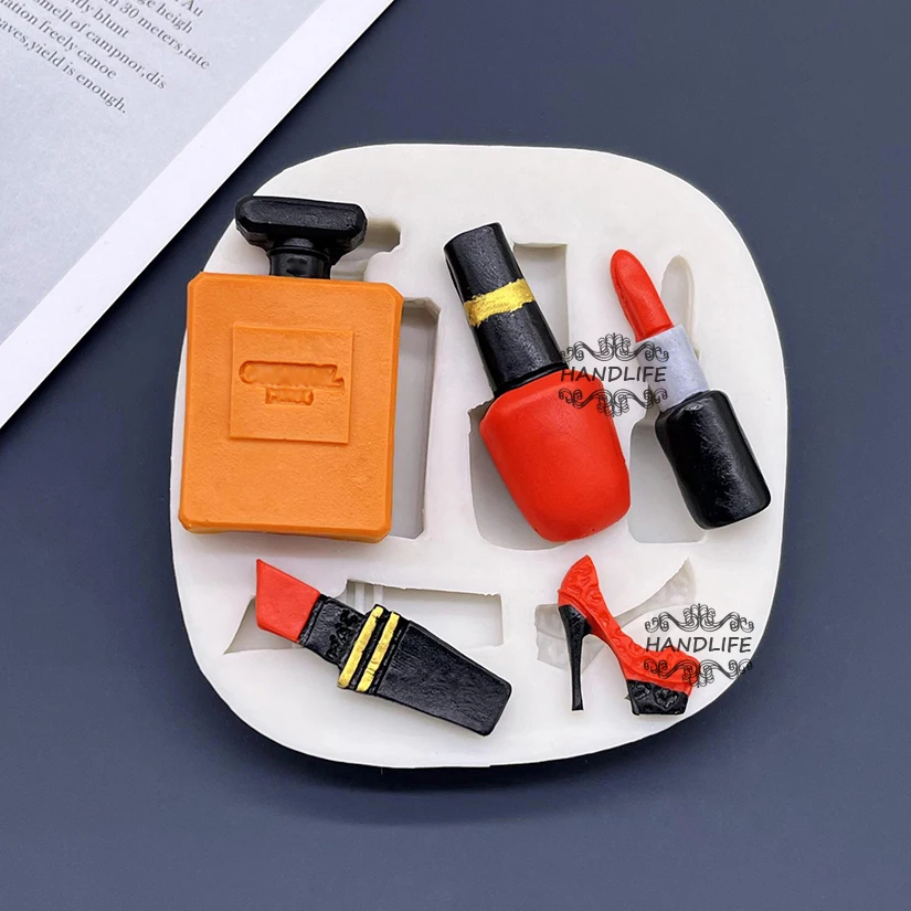 Parfüm Ruj Yüksek topuklu ayakkabılar Silikon Fondan Kek Dekorasyon Araçları Sugarcraft Kil Kalıp Cupcake Çikolata Pişirme Kalıpları