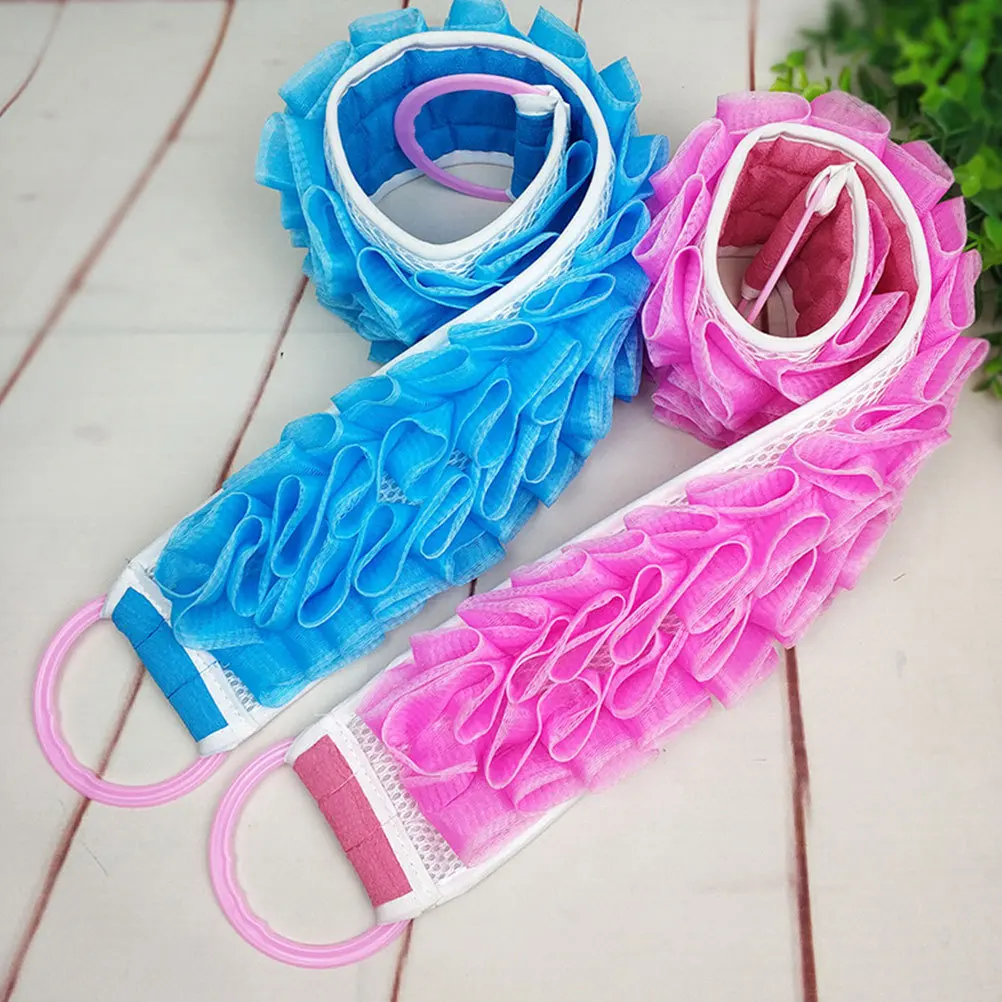 3 قطعة مزدوجة الوجهين الظهر الغسيل منشفة استحمام سميكة شبكة قطاع لتقشير الأصفر الأزرق الوردي ثنائي الغرض أداة الاستحمام #4