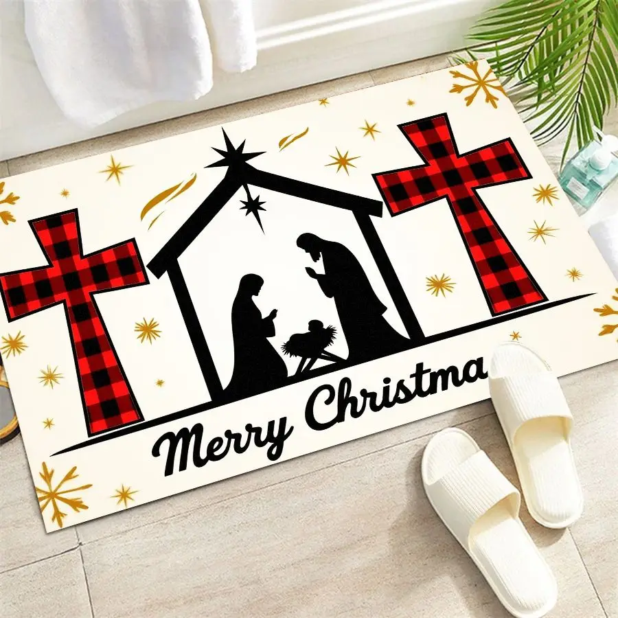 VIKAMA عيد الميلاد المسيحية الصليب المطرزة السجاد ديكور المنزل، سلس وغير هش، مدخل، الحمام المضادة للانزلاق الكلمة حصيرة #5
