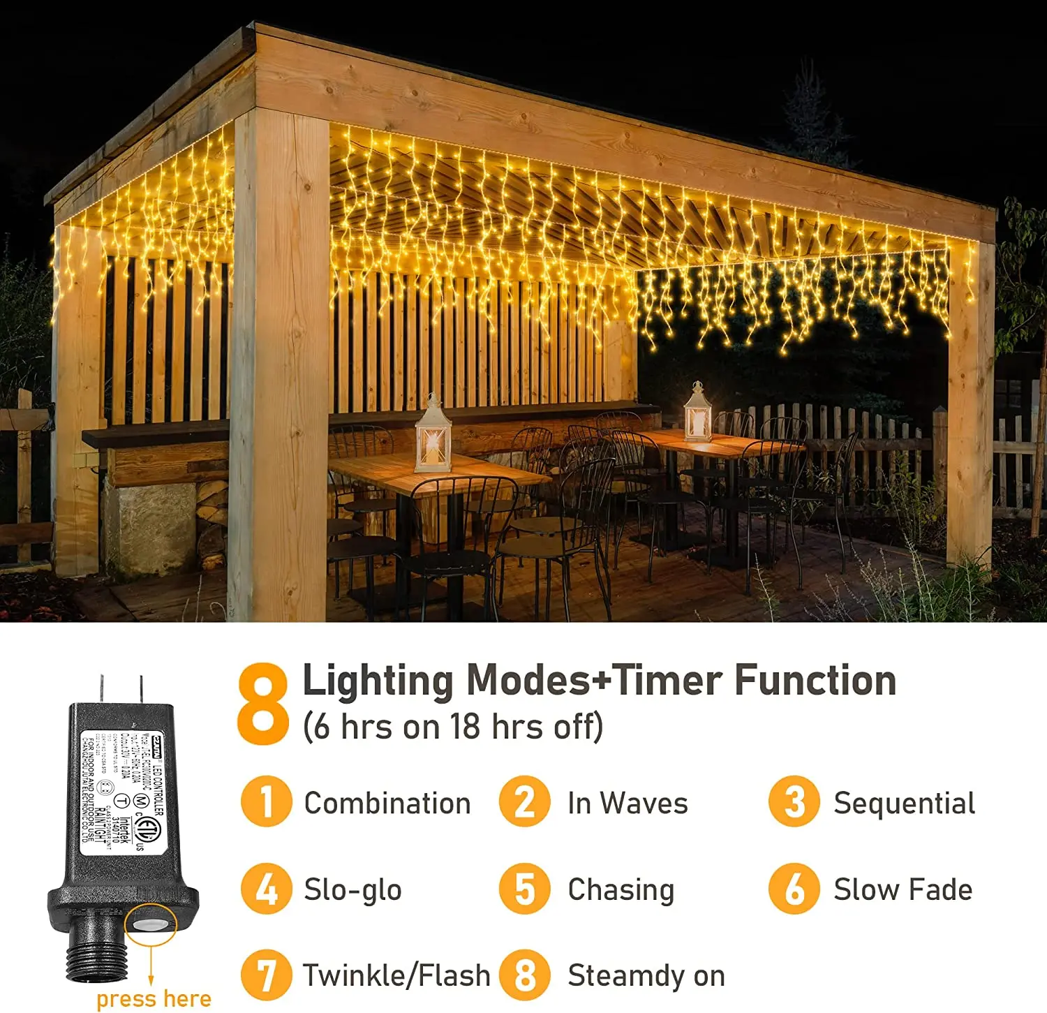 Ice Pillar Outdoor Christmas Light, 33FT 400LED 64 Drop Valentine's Day Decorative Light, 8 Modes Insertion Fairy Light