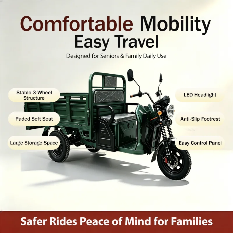 High Capacity Freight Transport Commute Three Wheeled Tricycle Sturdy Durable Electric Freight Passenger Trike