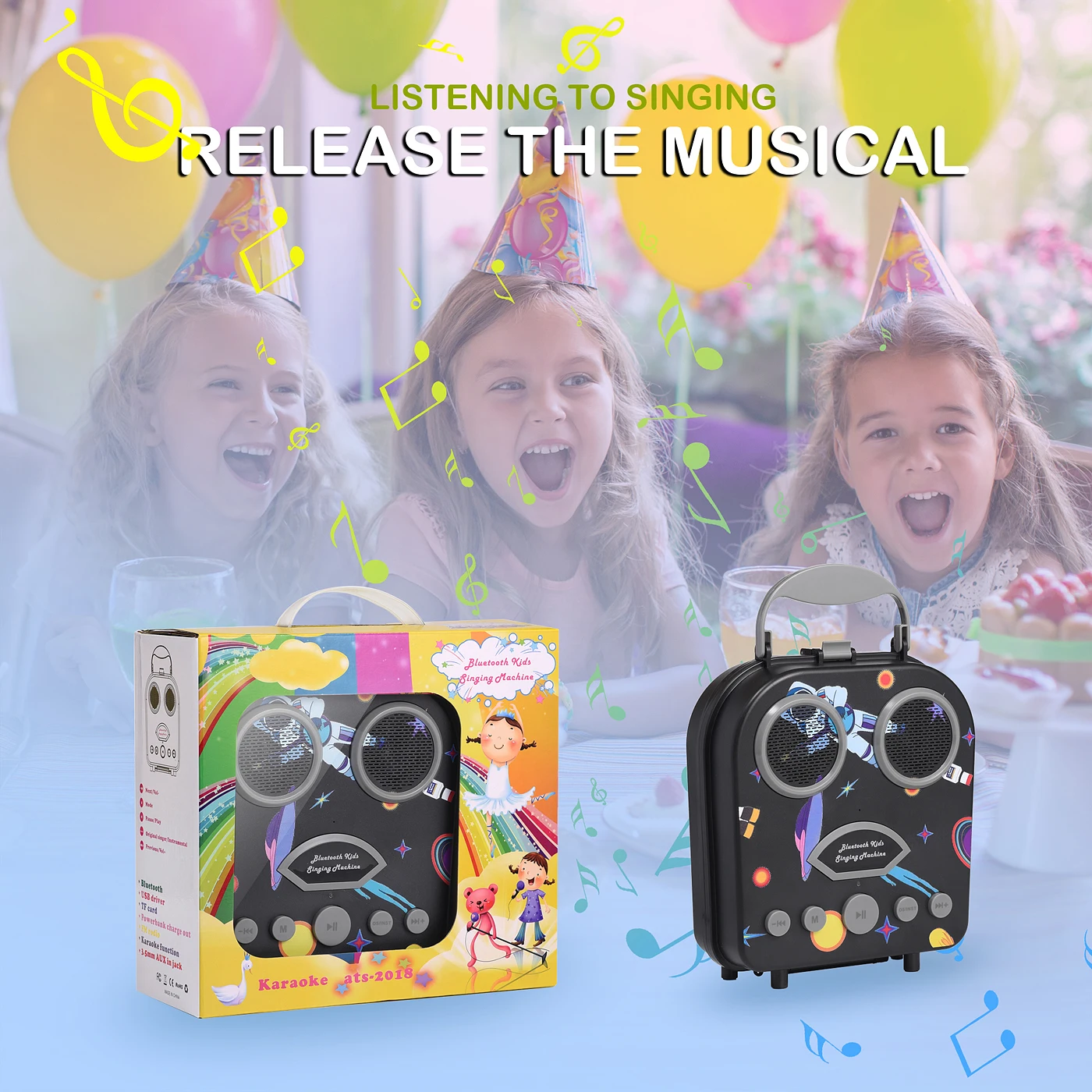 Freies Schiff Kinder Karaoke-Maschine für Mädchen Jungen mit 2 Mikrofonen Kleinkinder Bluetooth Karaoke-Spielzeug zum Singen Kinder Karaoke