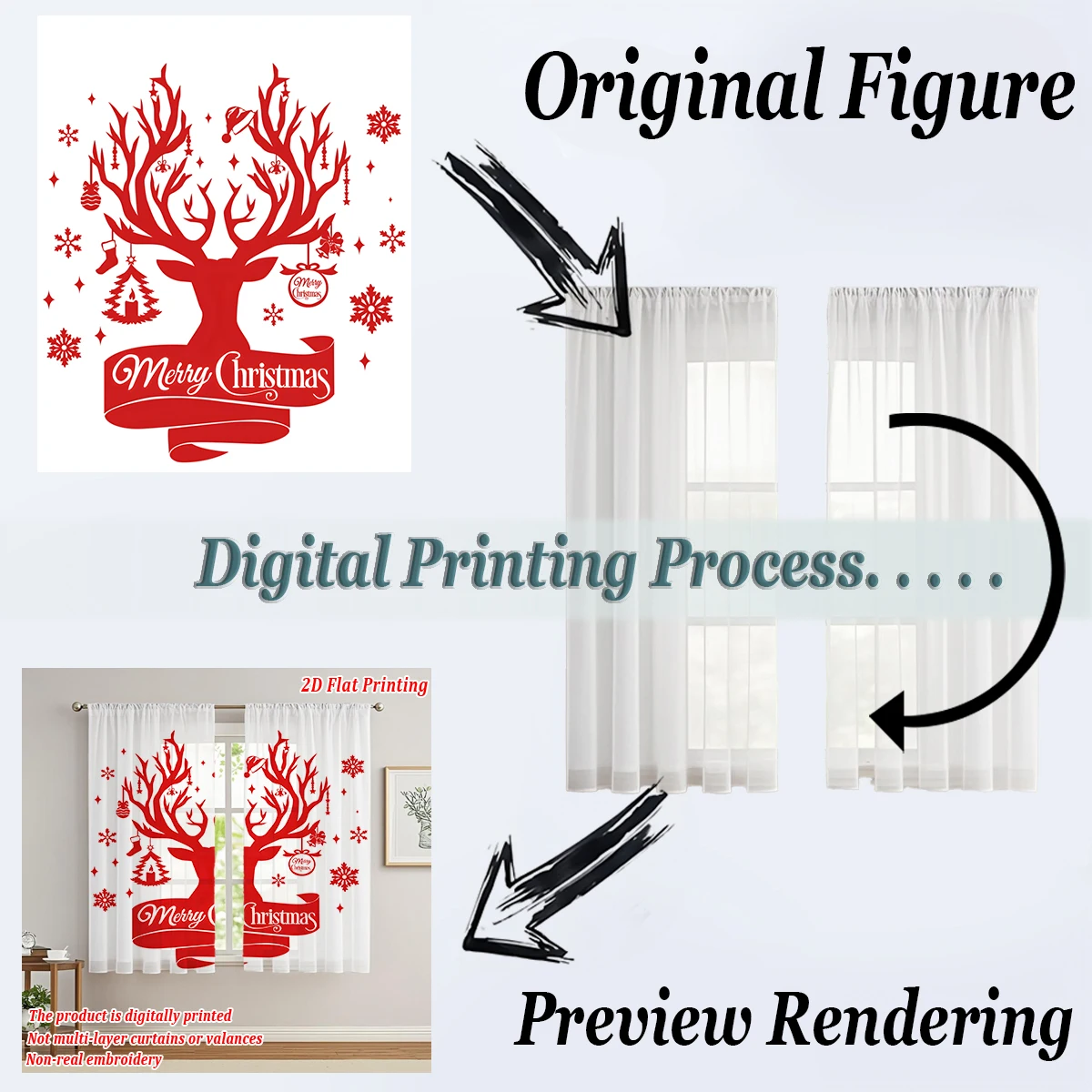 ستارة شفافة للمطبخ بطباعة مسطحة لعيد الميلاد مع زخرفة ندفة الثلج لأشجار عيد الميلاد المجيد لحفلات ديكور المنزل في عيد الميلاد #5