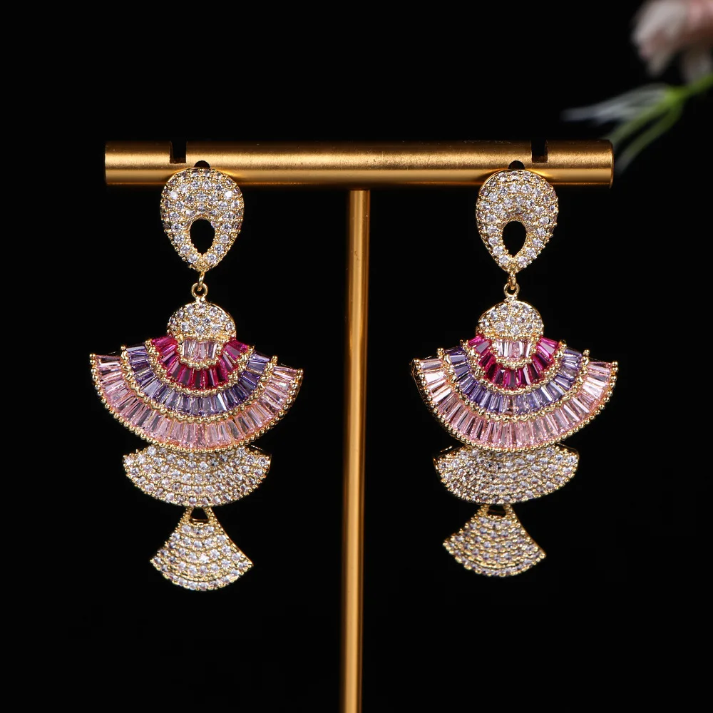 

HIBRIDE Fashion Fashion Pink Fan Shape Gentle Elegant Earrings Women's Jewelry for Holiday Wedding Gifts Dress Accessories E300