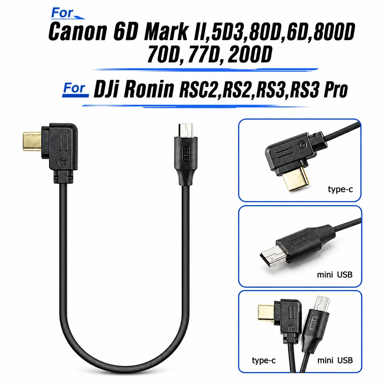 Para dji ronin rsc2, rs2, rs3, rs4 cabo de controle de câmera estabilizador tipo-c para mini usb para canon 6d mark ii 5d3 80d 77d 5d2