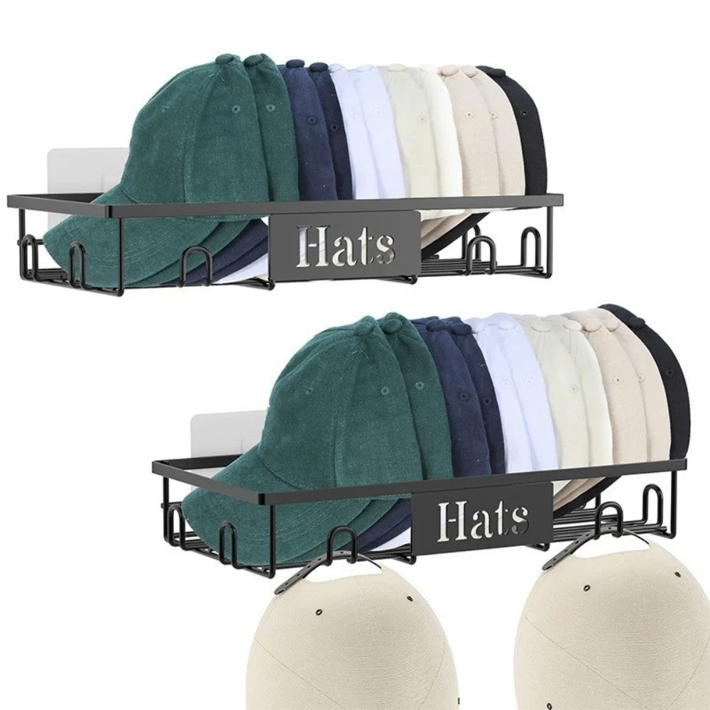 

2 Pack Metal Hat Organizer Wall Mounted Sturdy Baseball Cap Storage Holder Space-Saving Holds 20 Hat Storage Shelf
