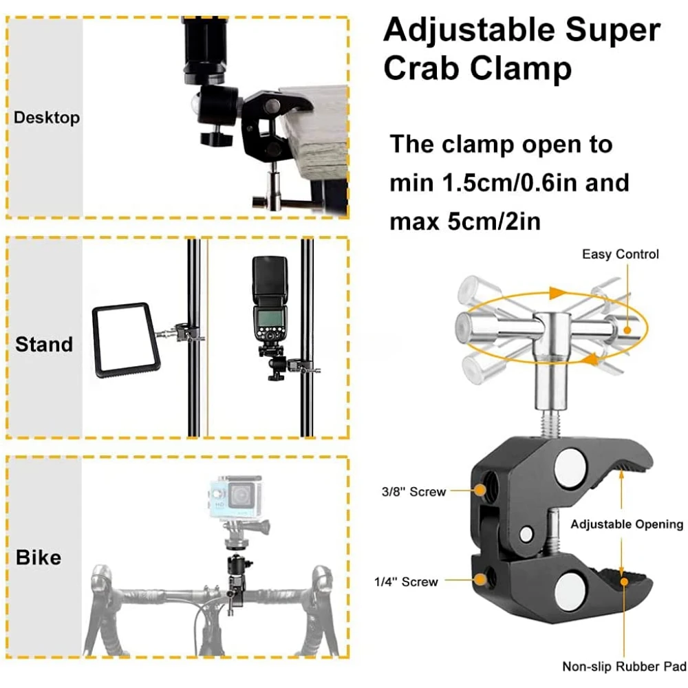 ERIKOLE Super Clamp with 360° Mini Ball Head Quick Release Clamp Bracket Tripod Mount 1/4 Screw Clip for DSLR Camera Gopro view 4