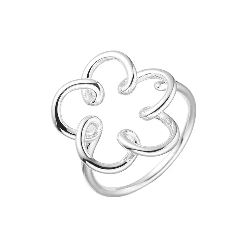 925 Sterling Silver Irregular Openwork Flower Ring Women\'s Simple Gentle Temperament Personality Small Flower Open Ring