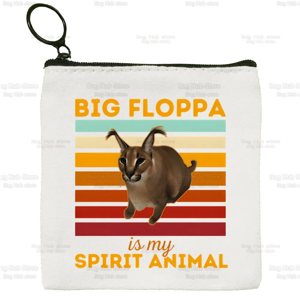 Big Floppa Canvas Coin Purse Custompattern Logo Cute Funny Cat Storage Pouch Canvas Bag New Coin Bag Key Coin Purse