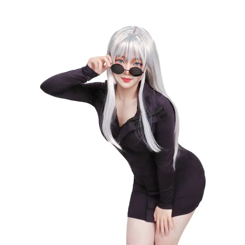 DAZCOS Gojo Satoru Bodycon Dress Cosplay Costume with Glasses Set for Women Purple Dress Gojo Satoru Costume Female Version