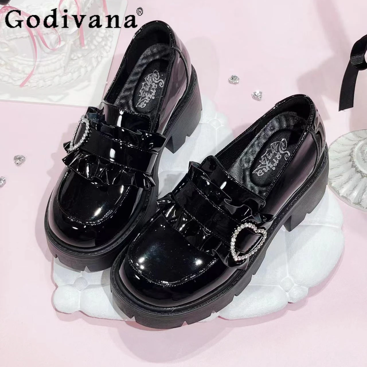 

Mine Series Platform Shoes Women's Subculture Japanese Y2k Black Leather Shoes Girls Sweet Mary Jane Shoes Lolita High Heels