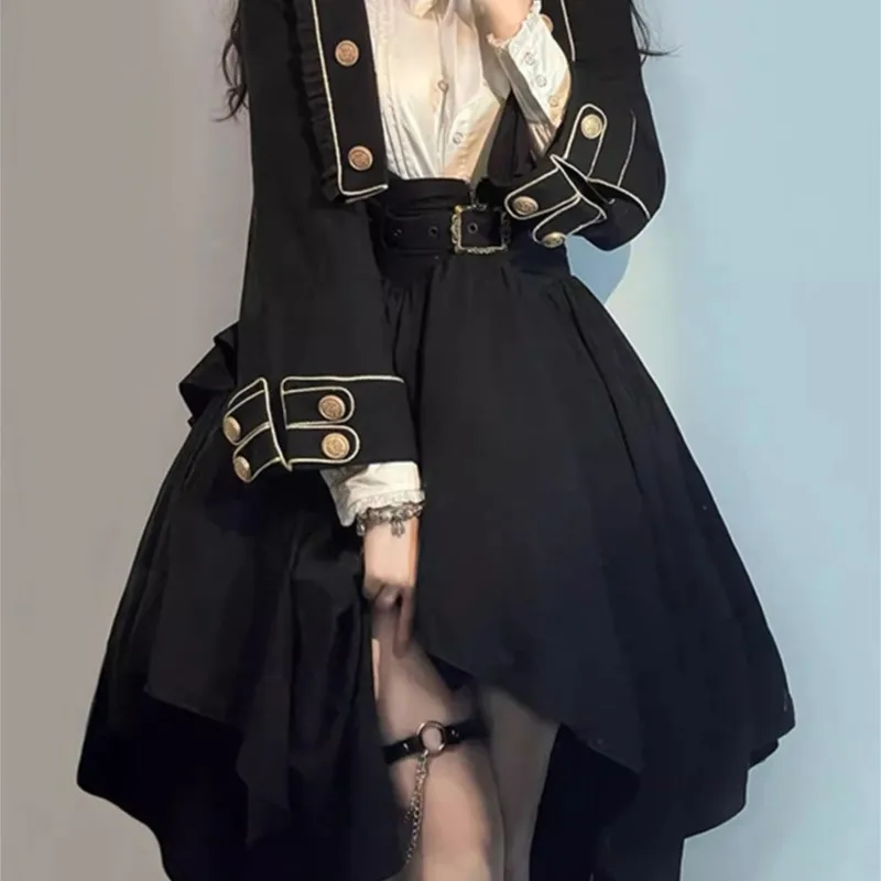 

Dark Gothic suit preppy coat with suspenders dress