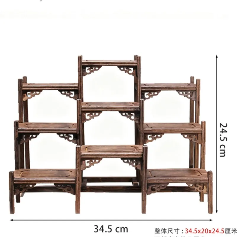 Handmade high-end nine layer multi grid multifunctional solid wood ornament display rack chicken wing wooden antique racks