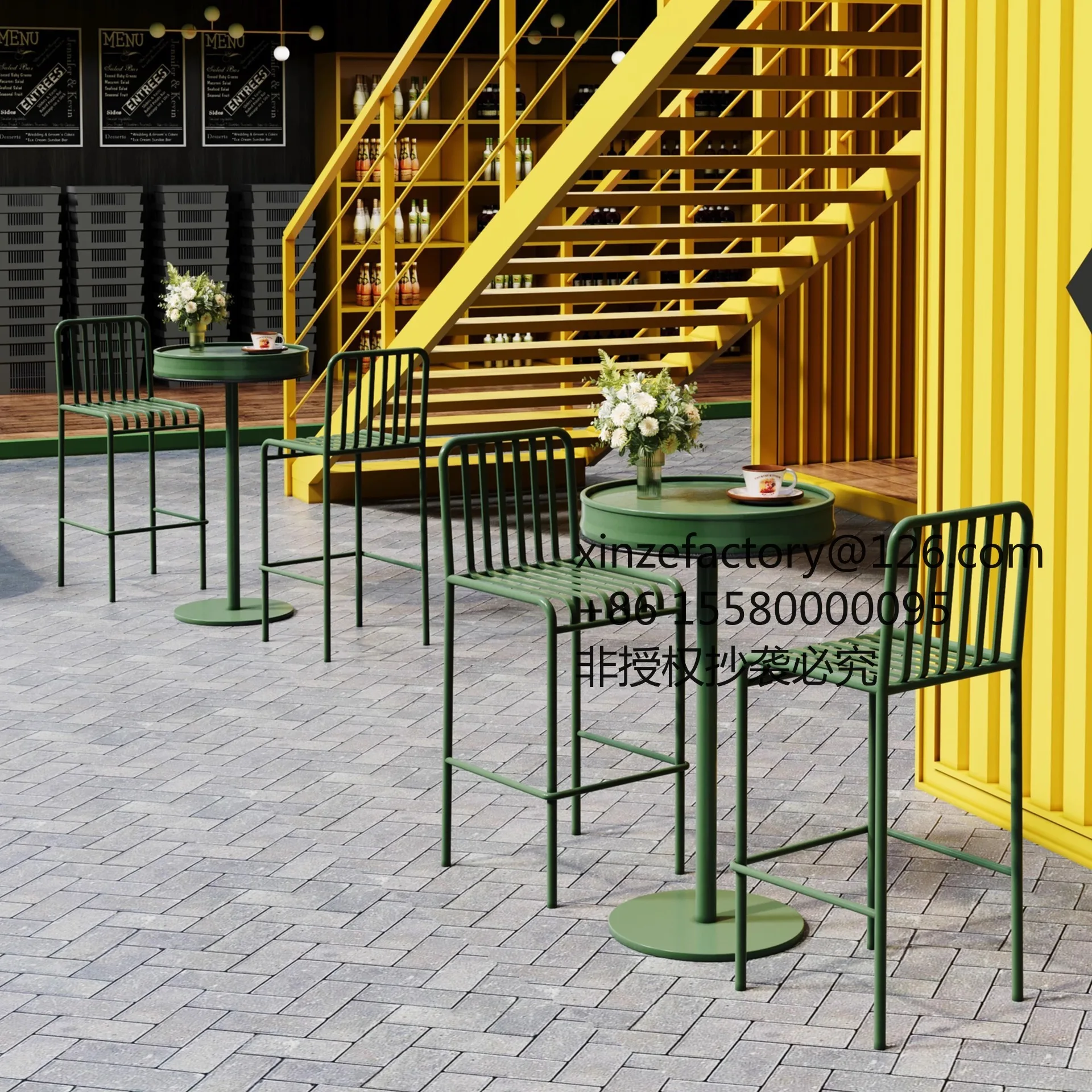 

Factory Direct 2026 Top RatedCreative outdoor Nordic wrought iron high table and chair music dining bar open-air small round ta