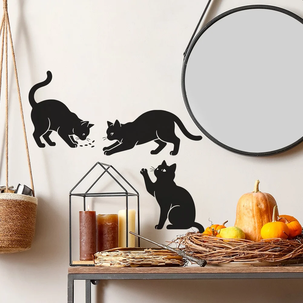 Wall Mounted Cat Sticker for Halloween Decor Suitable for Glass Tiles and Smooth Painted Walls Wall Mounted Cat