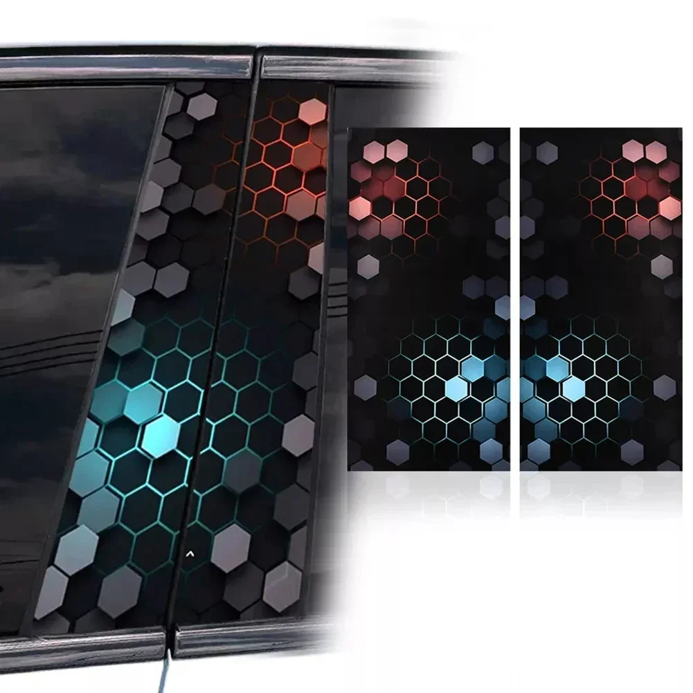 

2pcs For Honeycomb Car Decal Car B-pillar Sticker Vinyl Waterproof DIY Car Door Post Decal Cover Scratched Car Decal