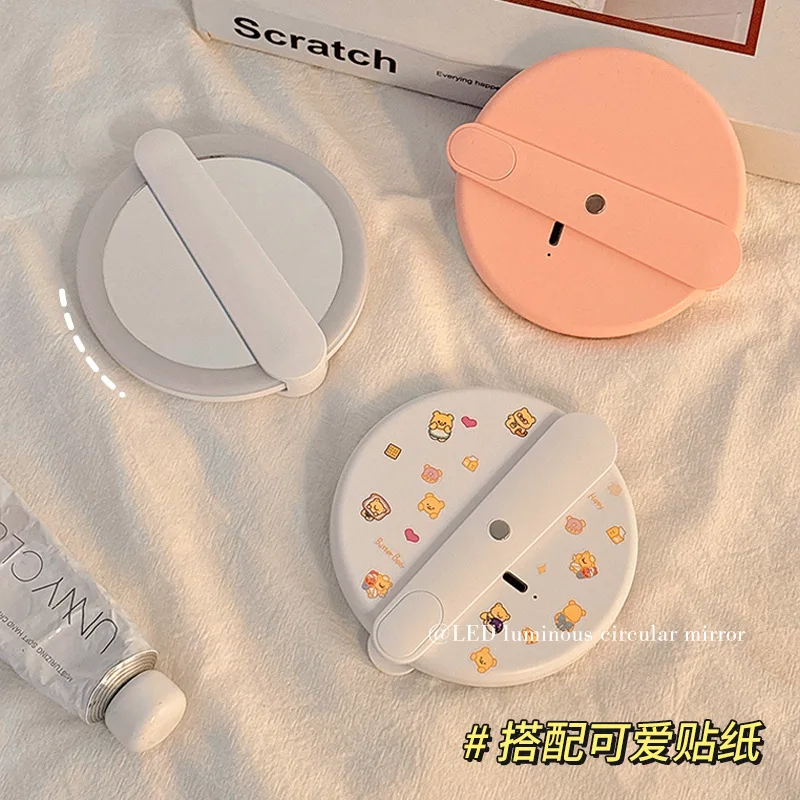 Espelho de maquiagem portátil iluminado por LED com ampliação 2X Espelho compacto dobrável Espelho cosmético com ampliação