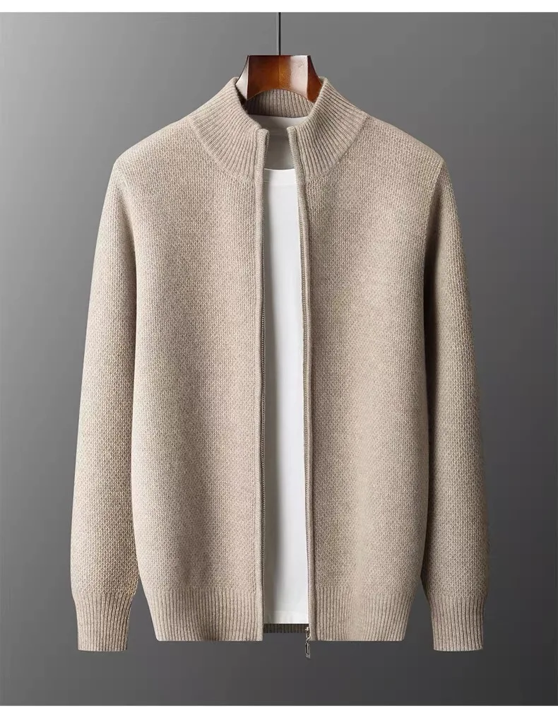 Knitted cardigan autumn and winter 100% pure cashmere stand collar high-end sweater casual men's coat