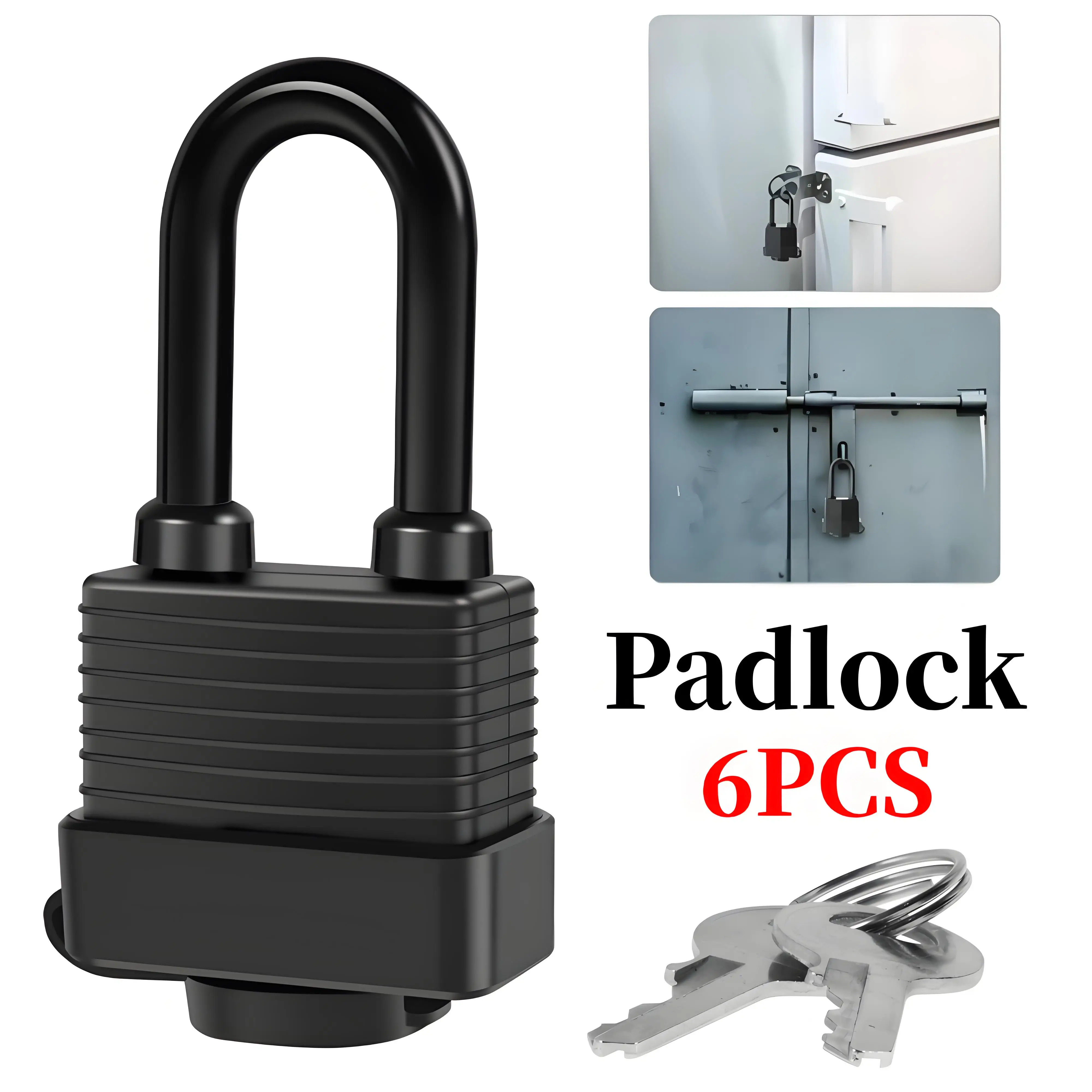 

6Pcs Anti-rust Padlock Outdoor Waterproof Anti-theft Heavy-duty Lock Balcony Courtyard Door Window Large Lock with 12 Steel Keys