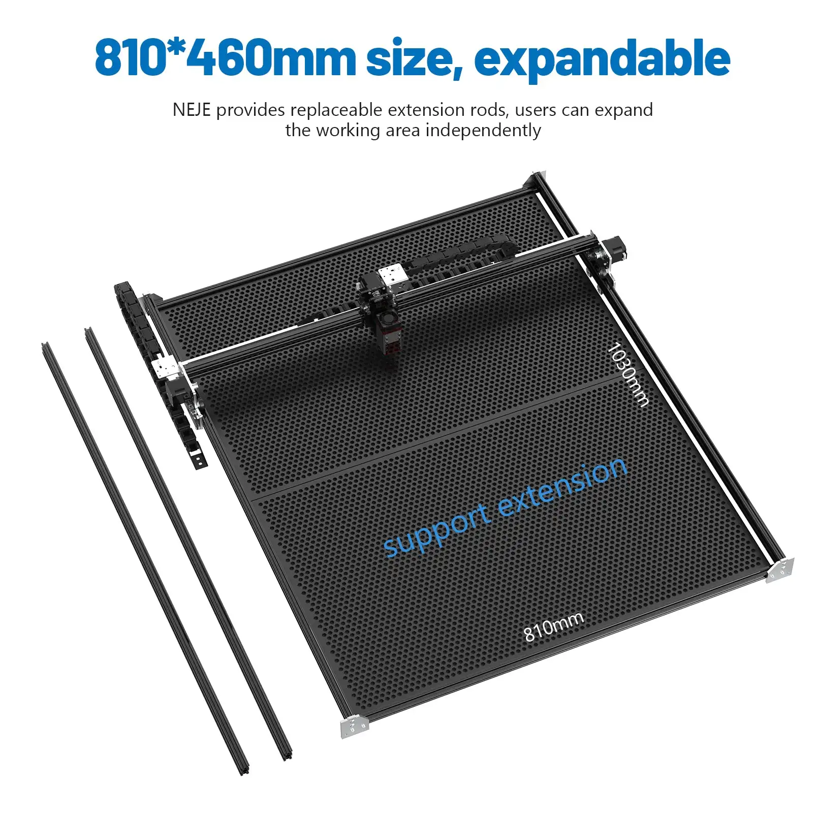 NEJE MAX-riel láser YC1150 de 1150MM, extensión de Y-AXIS, grabador/cortador, perfil de aluminio negro, PRO, NEJE 2S MAX