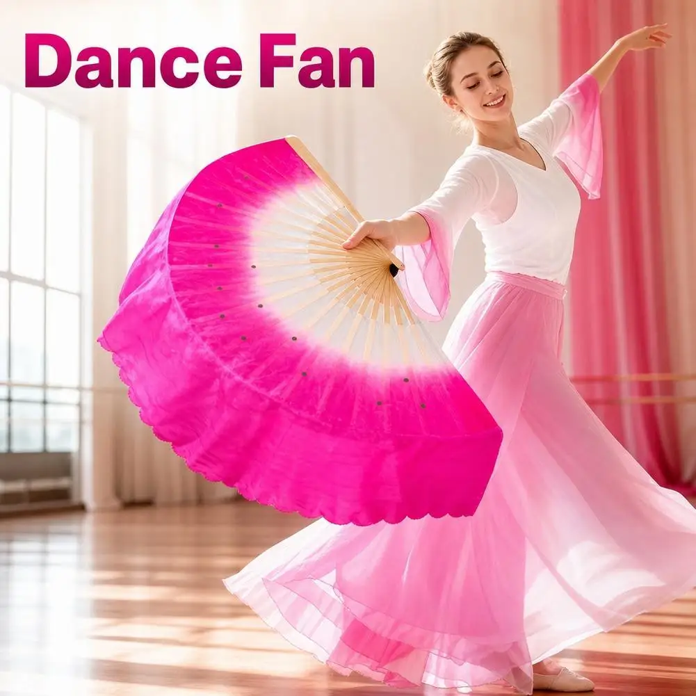 Chinese Classical Dance Fan Silk Gradient Double-Sided Big Folding Fan Dance Performance Practice Fan ﻿