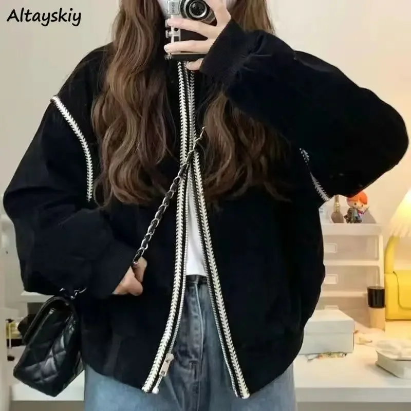 

Jackets Women Vintage Sporty Chic Young Simple Bright Line Designed Boyfriend Streetwear Popular Korean Style Basics Personality
