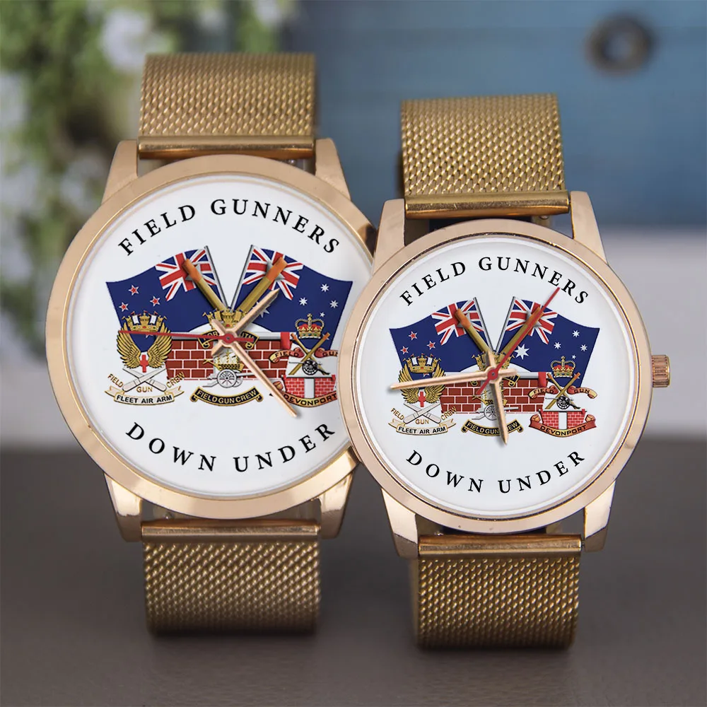 Orologio unisex Union Jack con design Gunners archiviato da 45/38 mm, cinturino in acciaio inossidabile con souvenir regalo in oro rosa nero argento