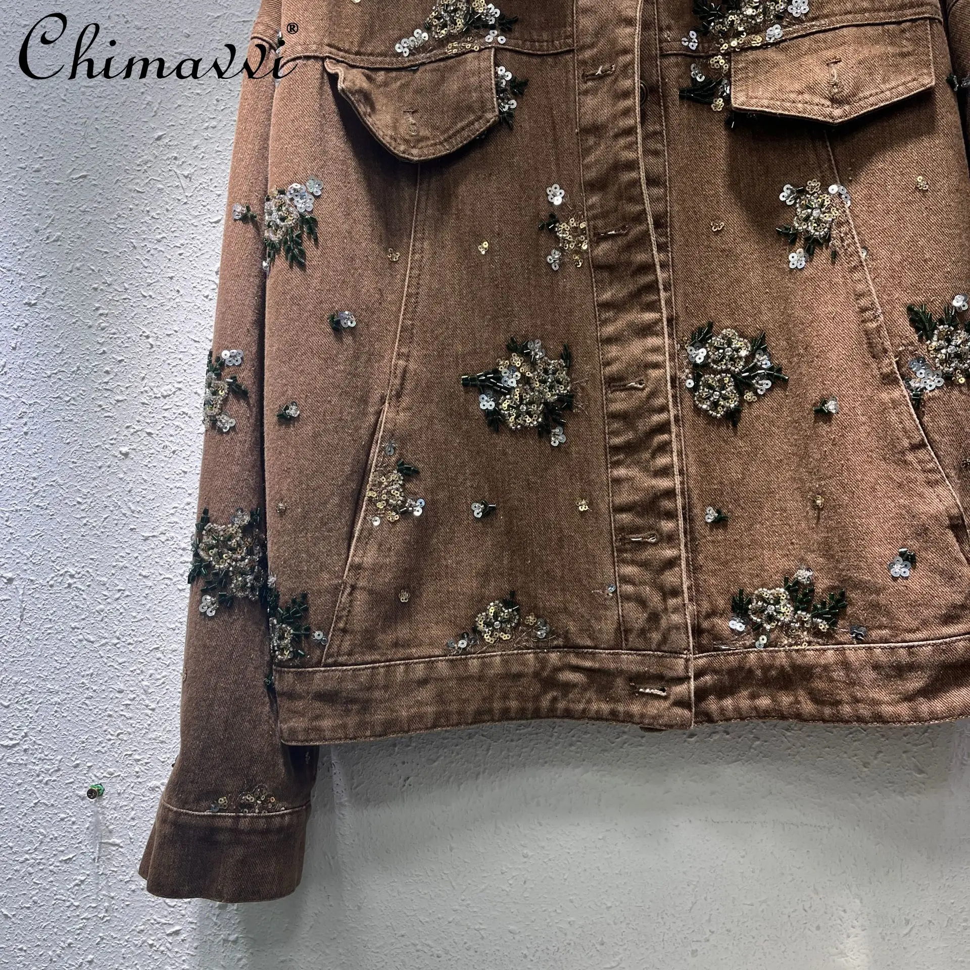 ヘビーシークインデニムジャケット レディース 2025年秋服 新作 ファッション ゆったり スリムフィット ヨーロッパ風 オールド 長袖コート トップス