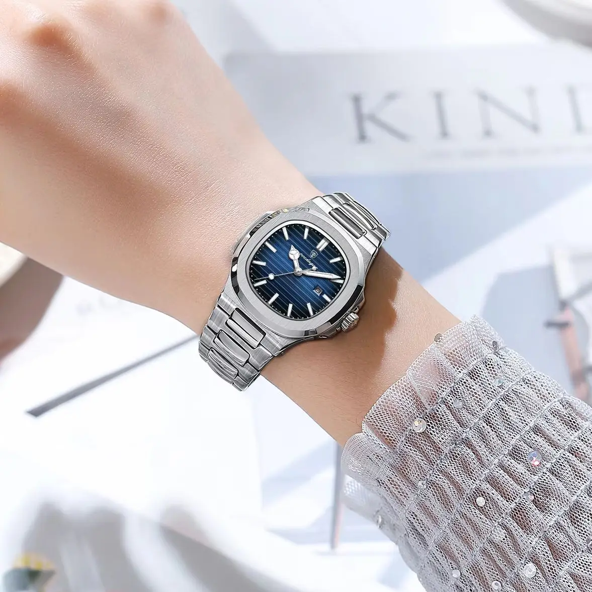 POEDAGAR Orologio da polso da donna elegante Orologio da donna con calendario luminoso impermeabile Orologio da donna al quarzo quadrato in acciaio inossidabile da donna