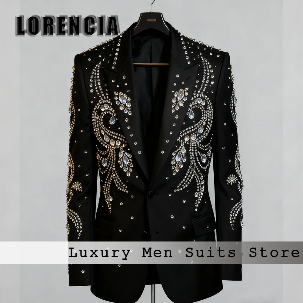 

Великолепный мужской костюм с кристаллами, комплект из 2 предметов, однобортный вечерний смокинг, комплект 2025 года, индивидуальный пиджак, брюки, костюм homme luxe