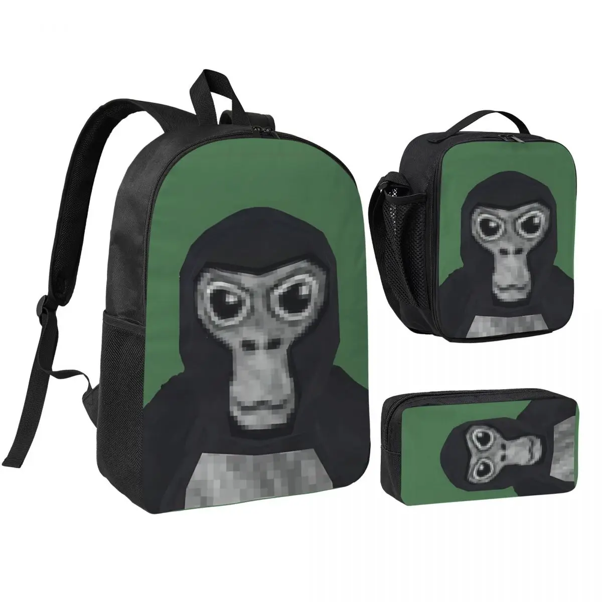 Gorilla Tag VR Gamer Monke 3pecs/set Backpack for Teenage College Daypack Lunch bag Pencil Case