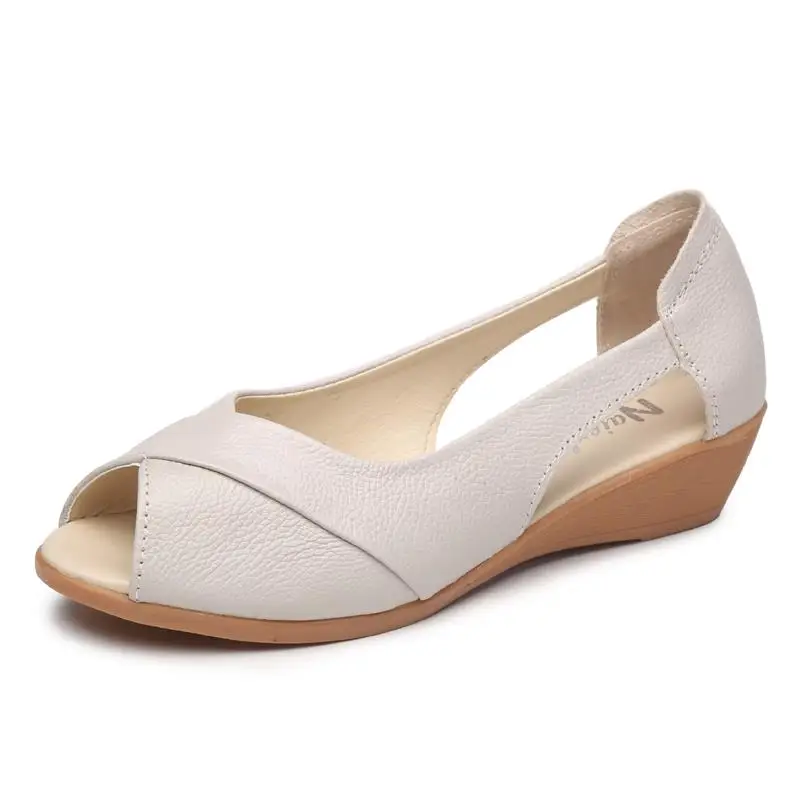 Summer Comfort Wedge Shoes 2023 Fashion Women\'s Sandals Plus Size 41 42 Mom Peep Toe Flats Shoes Womens Genuine Slide Loafers