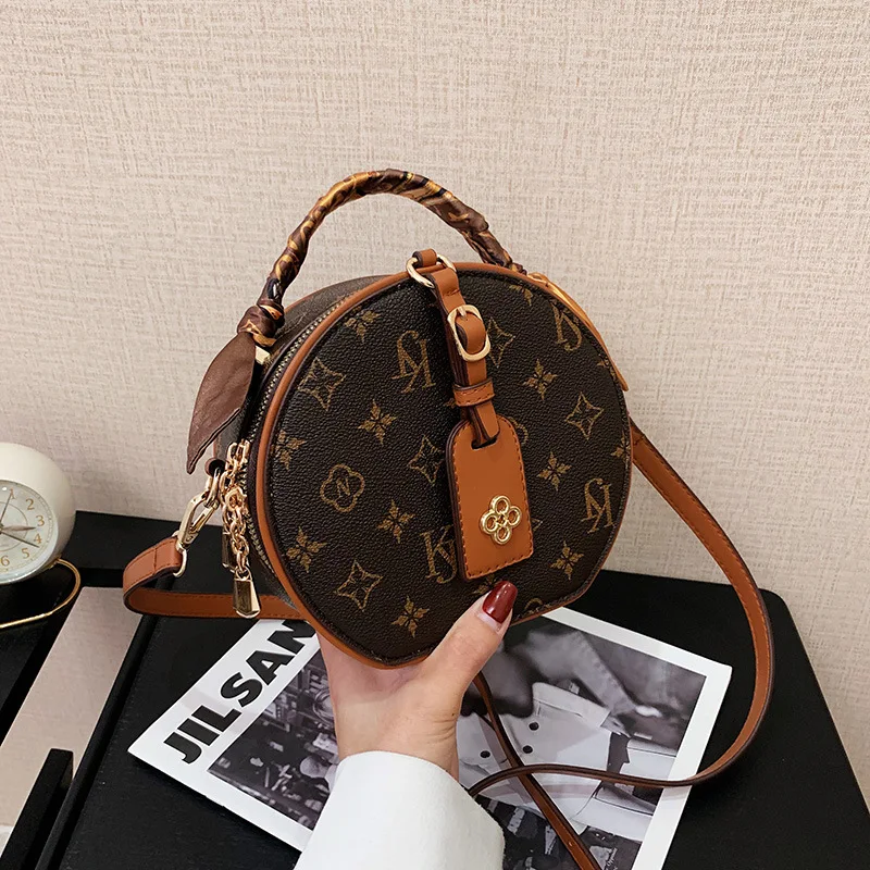 

2025 Trendy Circle Bag - Designer Monogram Shoulder Purse, Chic Crossbody Round Handbag with Vintage Letter Pattern for Women