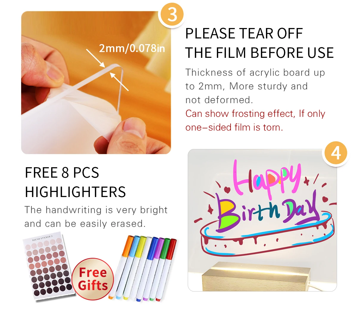 New Arrival Acrylic Memo Message Fluorescen Board Creative Daily Reminder Planner Board With Beech Wood Stand Holder LED Lamp