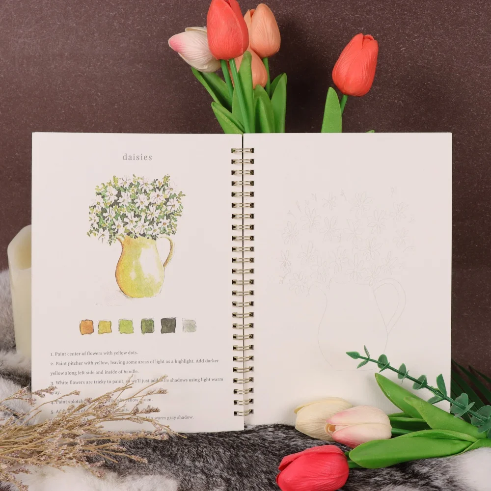 Watercolor Flower Workbook: Watercolor Coloring Book, a wonderful gift, 12 beginner-friendly light-drawn illustrations, a great