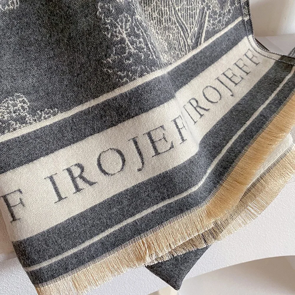 رسم كبار وشاح المرأة، بلون رمادي شال، سميكة الدافئة وشاح طويل الشتاء الديكور