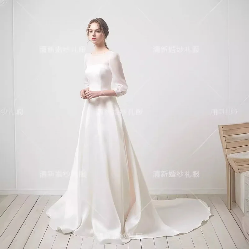 Light Wedding Dress Elegant Fashion Fairy Style Gentle Temperament Simple Elegant Bridal Wedding Trailing Autumn Wedding Dress