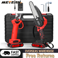 21V 6inch Portable Electric Chainsaw and 25mm Cordless Pruning Shear Set Wood Splitting Cutting Machine Kit Handheld Woodworking