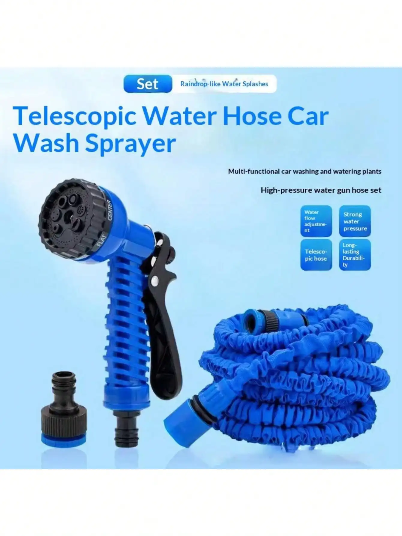 Expandable High Pressure Garden Hose With Multi-Function Spray Nozzle - 100ft Retractable Water Pipe For Car Washing Watering Plants And Outdoor Clning