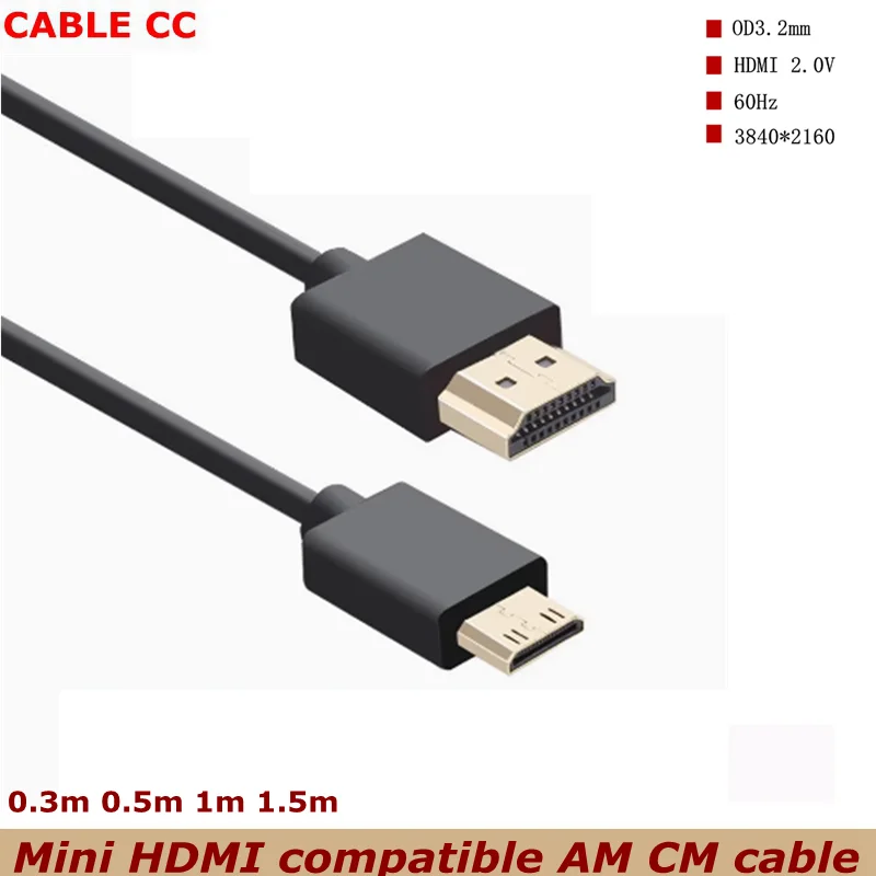 Mini HDMI - Compatible to HDMI 2.0 Ultra fine Connection Cable 4K HD Video Micro gimbal DSLR Camera Monitor